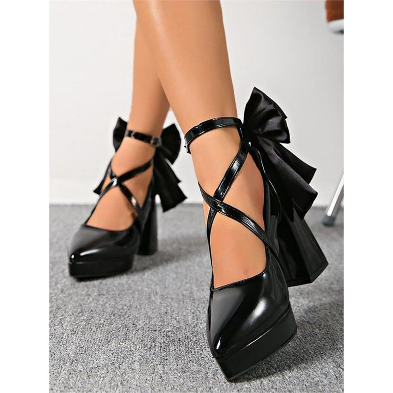 Damen elegante High Heel Schuhe mit Riemen und Schleifenverzierung