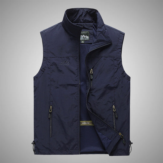 Herren Multifunktionale Utility-Weste mit Stehkragen, Reißverschlusstaschen und atmungsaktivem Meshfutter Shop Nory