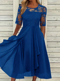 Damen Elegantes Midikleid mit Spitzenärmeln und schwingendem Rock