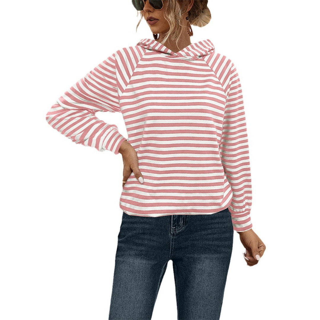 Damen gestreifter Kapuzensweater mit lässigem Schnitt und Raglanärmeln