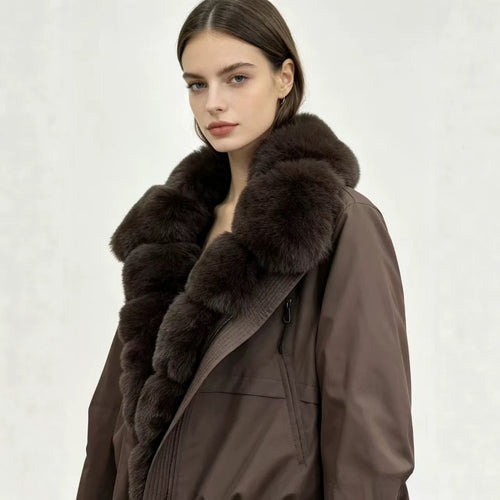Damen nan taillierte Parka-Bomberjacke mit voluminösem Webpelzkragen und windabweisender Außenhülle Shop Nory