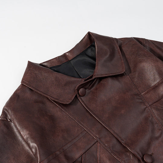 Damen Kurzjacke aus Kunstleder im Boxy‑Cut mit dekorativen Nahtdetails Shop Nory