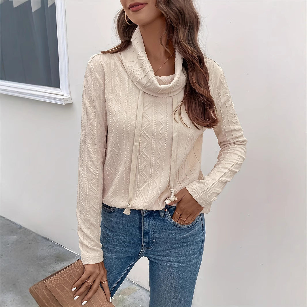 Damen Texturiertes Cowl‑Neck Langarmshirt mit Kordelzugsaum Shop Nory