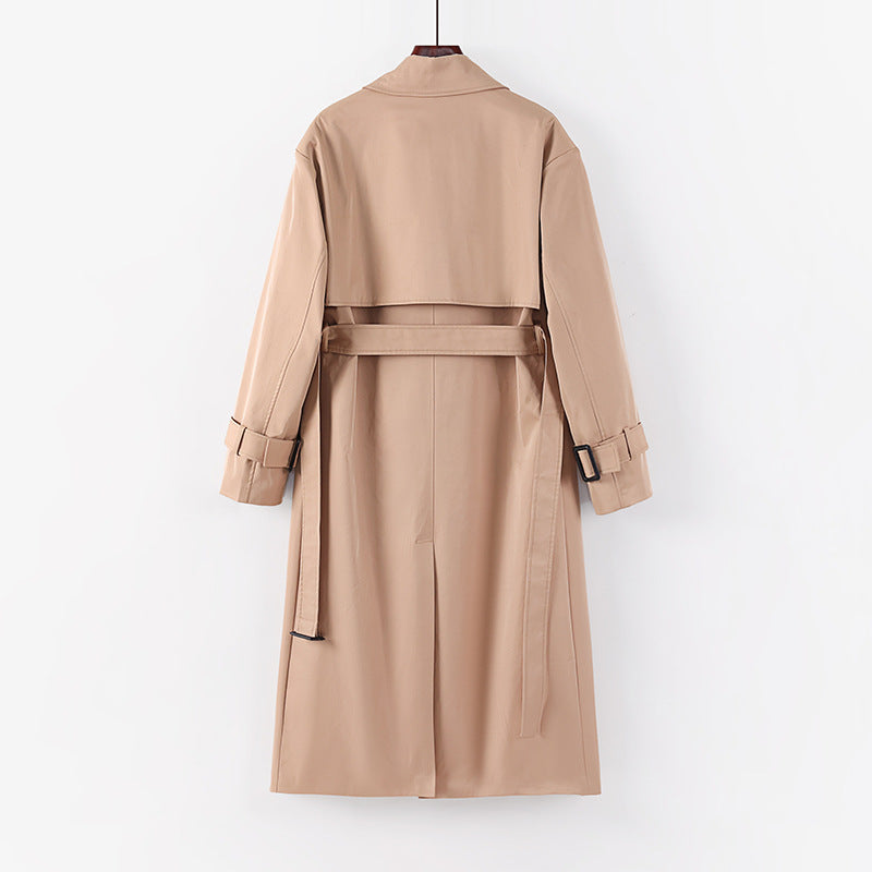Damen Langer taillierter Trenchcoat mit Bindegürtel und weitem Schalkragen Shop Nory