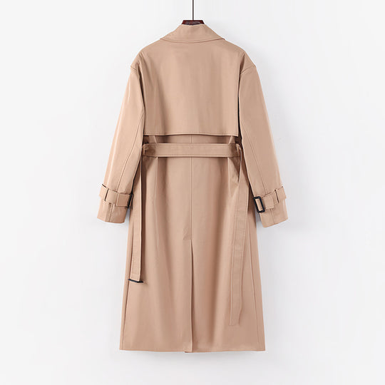 Damen Langer taillierter Trenchcoat mit Bindegürtel und weitem Schalkragen Shop Nory