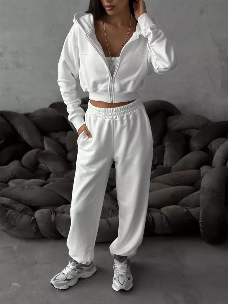Damen cropped Sportjacke und lockere Jogginghose Set