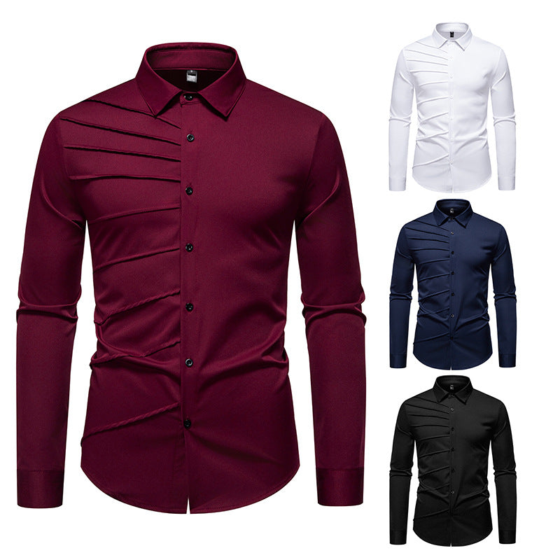 Herren Tailliertes Business-Hemd mit diagonalem Zierfalten-Design Shop Nory