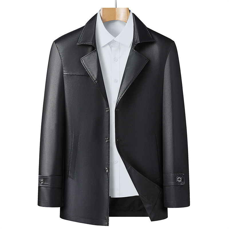 Herren Eleganter Kunstleder-Kurzmantel im Sakko-Stil mit Reverskragen Shop Nory