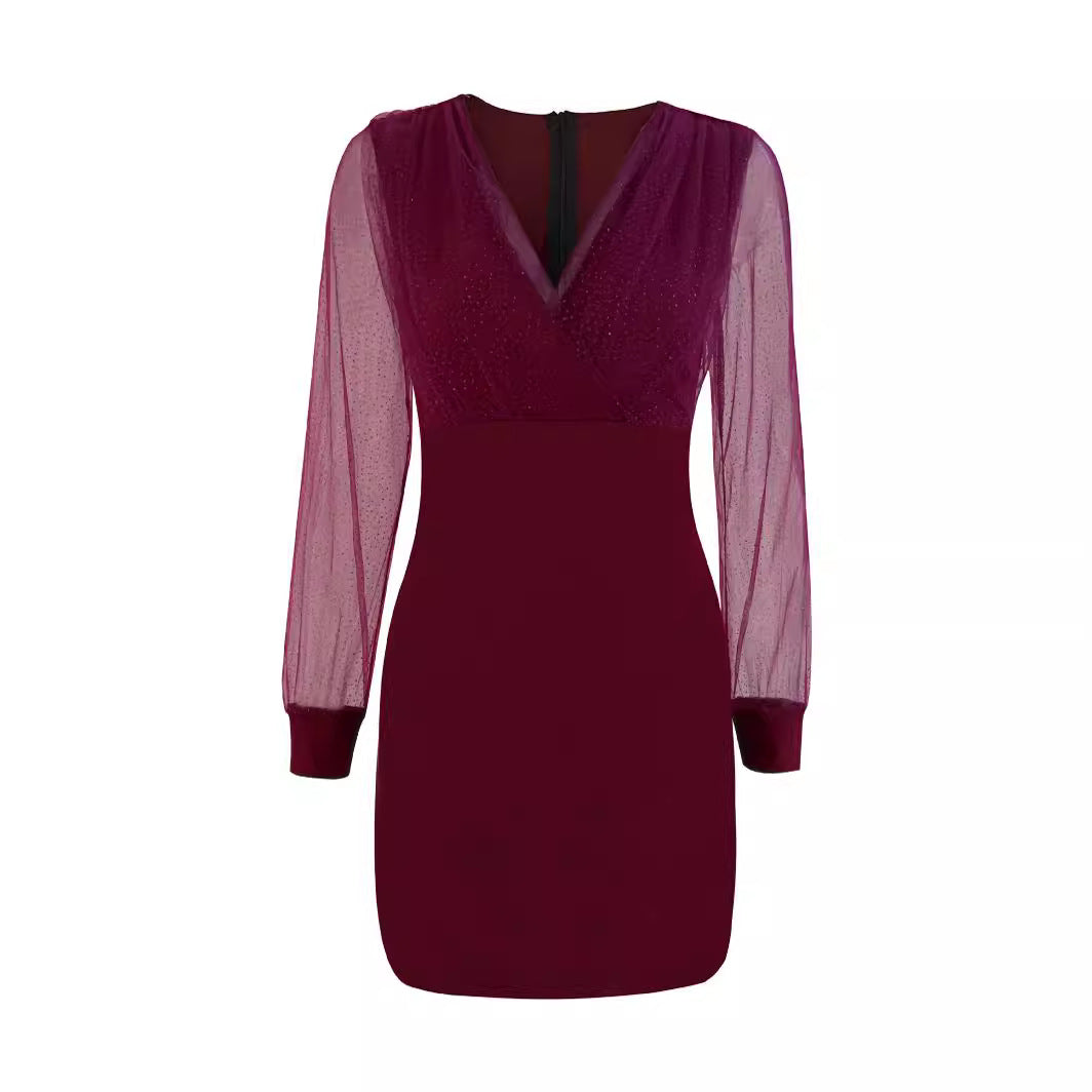 Damen Glitzerndes Cocktailkleid mit transparenten Ärmeln