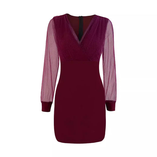 Damen Glitzerndes Cocktailkleid mit transparenten Ärmeln