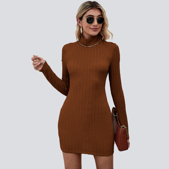 Damen figurbetontes Strickkleid mit Rollkragen und Zopfstrick-Optik Shop Nory
