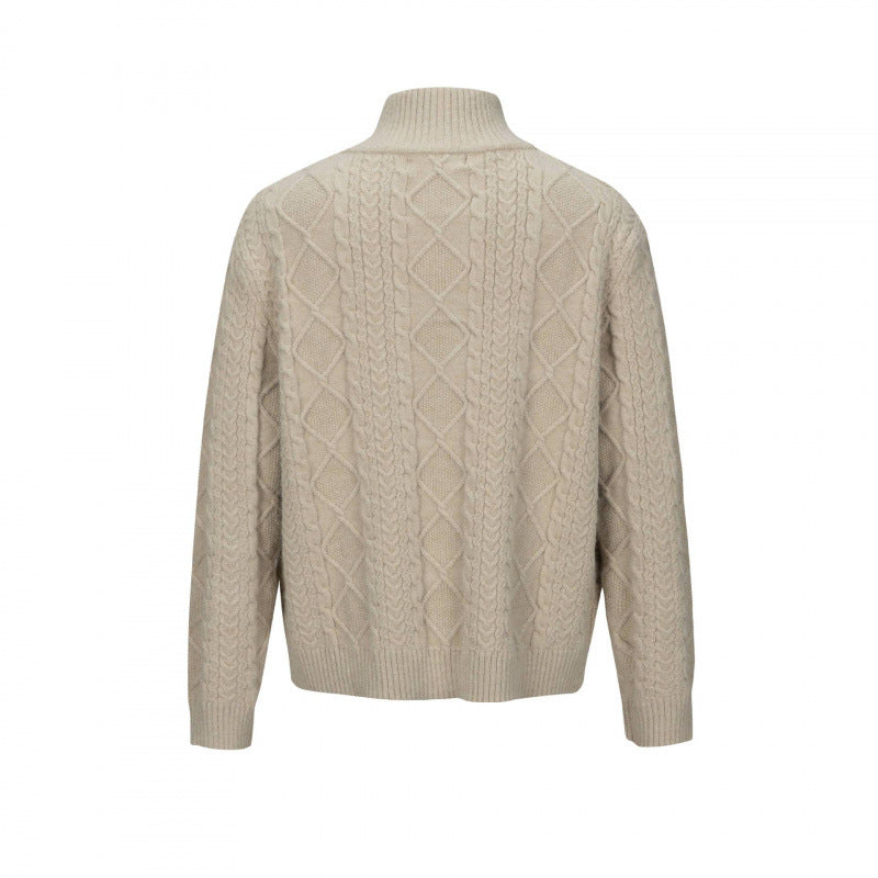 Herren Zopfmuster-Strickjacke mit durchgehendem Reißverschluss und hohem Rippkragen Shop Nory