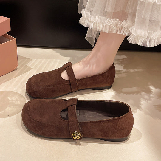 Damen Ballerinas mit eleganter Schnalle und weichem Veloursleder