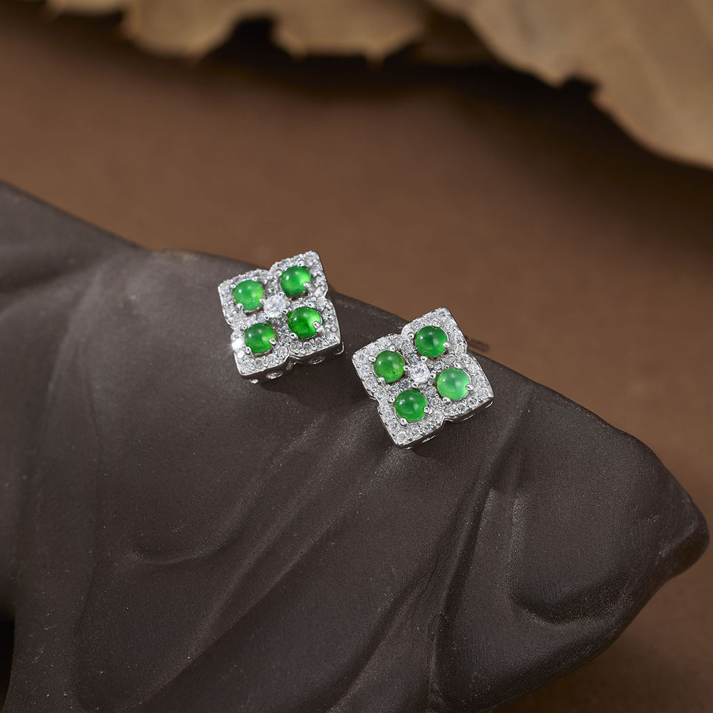 Damen Zarte Ohrringe mit grünem Jade-Edelstein und funkelnden Zirkonia-Elementen Shop Nory