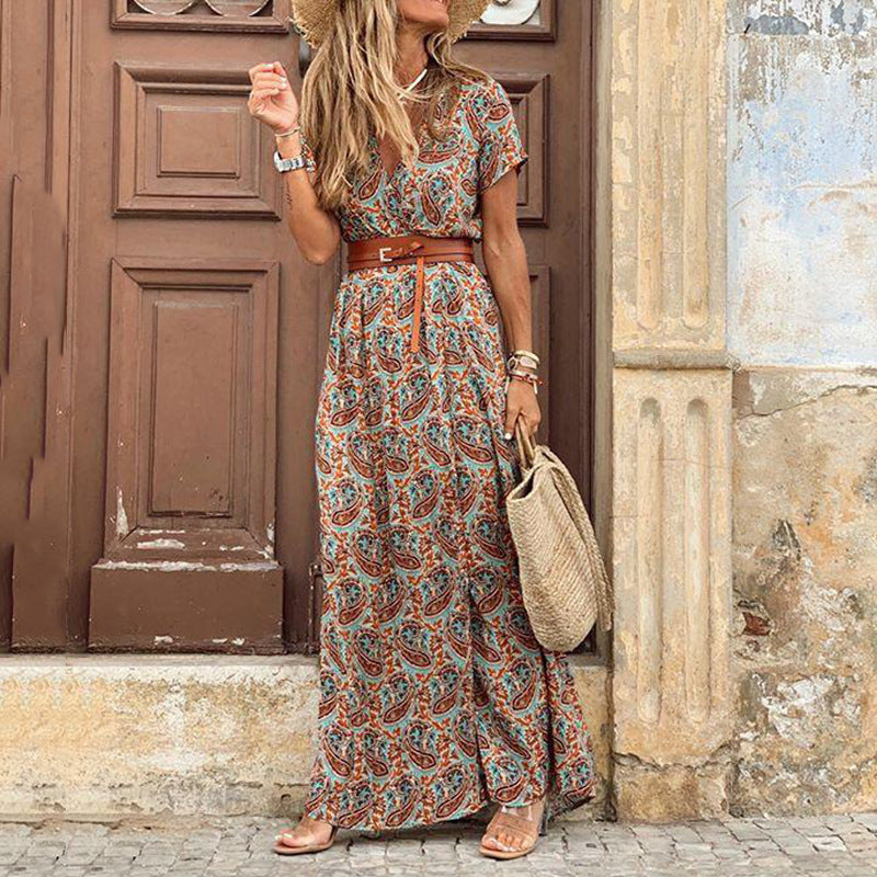 Damen Maxikleid mit seitlichem Schlitz und V-Ausschnitt Shopnory