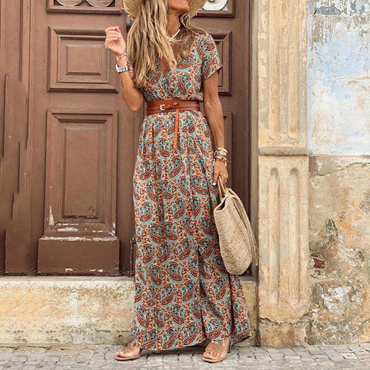 Damen Maxikleid mit seitlichem Schlitz und V-Ausschnitt Shopnory