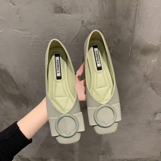 Damen Elegante Slipper-Ballerinas mit quadratischer Zehenpartie und dekorativer Rundschließe Shop Nory