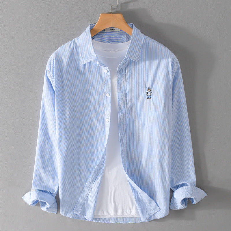 Herren Gestreiftes Baumwollhemd mit feiner Stickerei und relaxed Schnitt Shop Nory