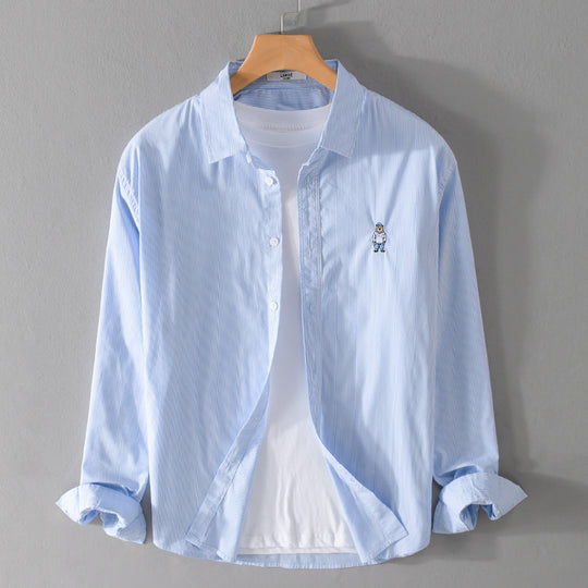 Herren Gestreiftes Baumwollhemd mit feiner Stickerei und relaxed Schnitt Shop Nory