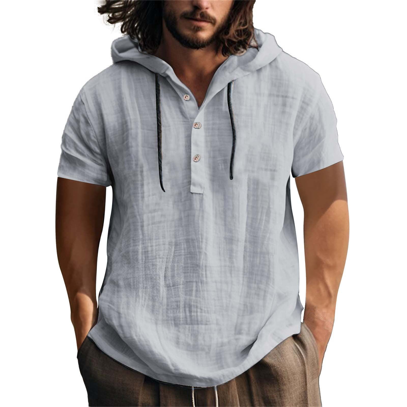 Herren lässiges Kurzarm-Hoodie mit Knopfleiste