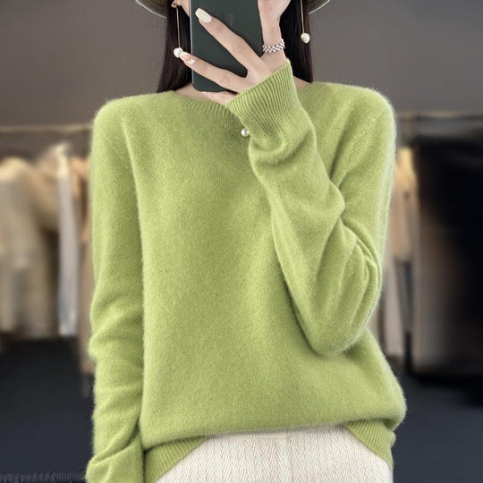 Damen Lockerer Feinstrick-Pullover mit Rundhalsausschnitt und flauschiger Angora-Optik Shop Nory