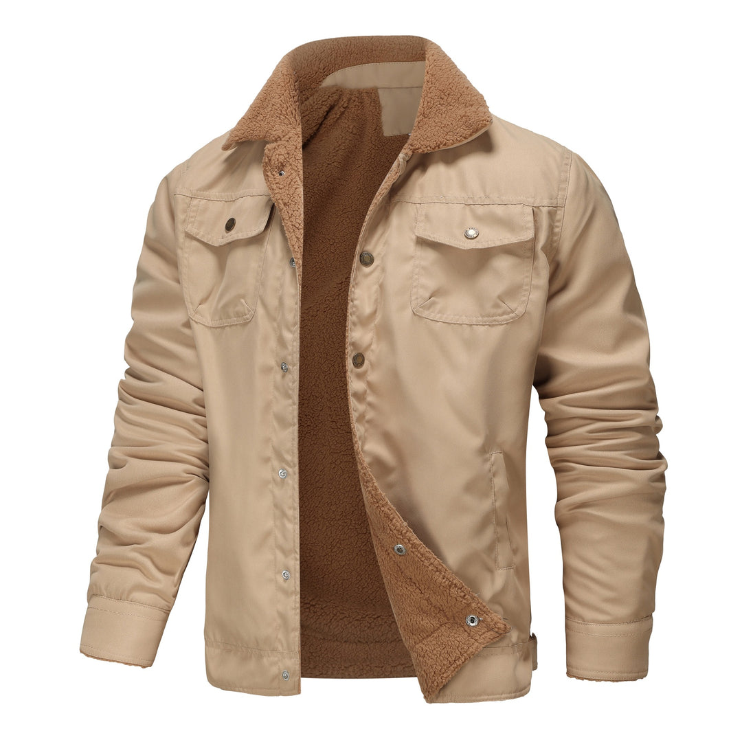 Herren gefütterte Sherpa-Canvas-Jacke mit Knopfleiste und Brusttaschen Shop Nory