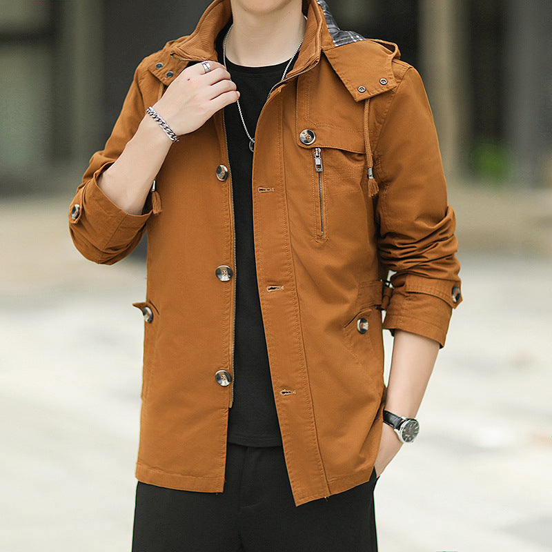 Herren leichter Canvas-Fieldparka mit Kapuze, Brustreißverschluss und verstellbaren Taillenlaschen Shop Nory