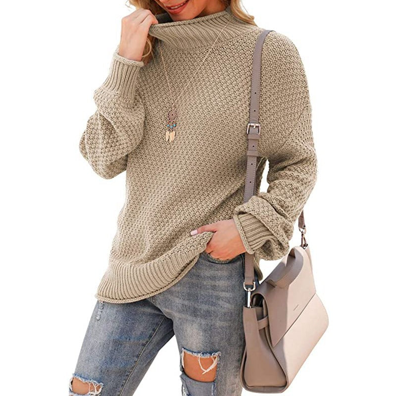 Damen Grobstrickpullover mit hohem Kragen und strukturierter Oberfläche