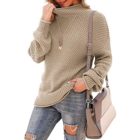 Damen Grobstrickpullover mit hohem Kragen und strukturierter Oberfläche