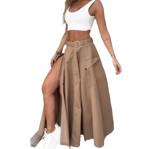 Damen langer Cargo-Rock mit seitlichem Schlitz und praktischen Taschen