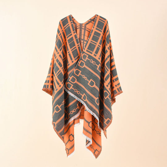 Damen Jacquard-Umhang mit Steigbügel‑Motiv und Fransensaum Shop Nory