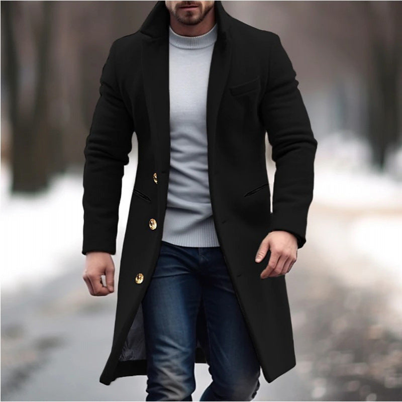 Herren Eleganter einreihiger Langmantel aus Wollmix mit schmaler Silhouette und Reverskragen Shop Nory