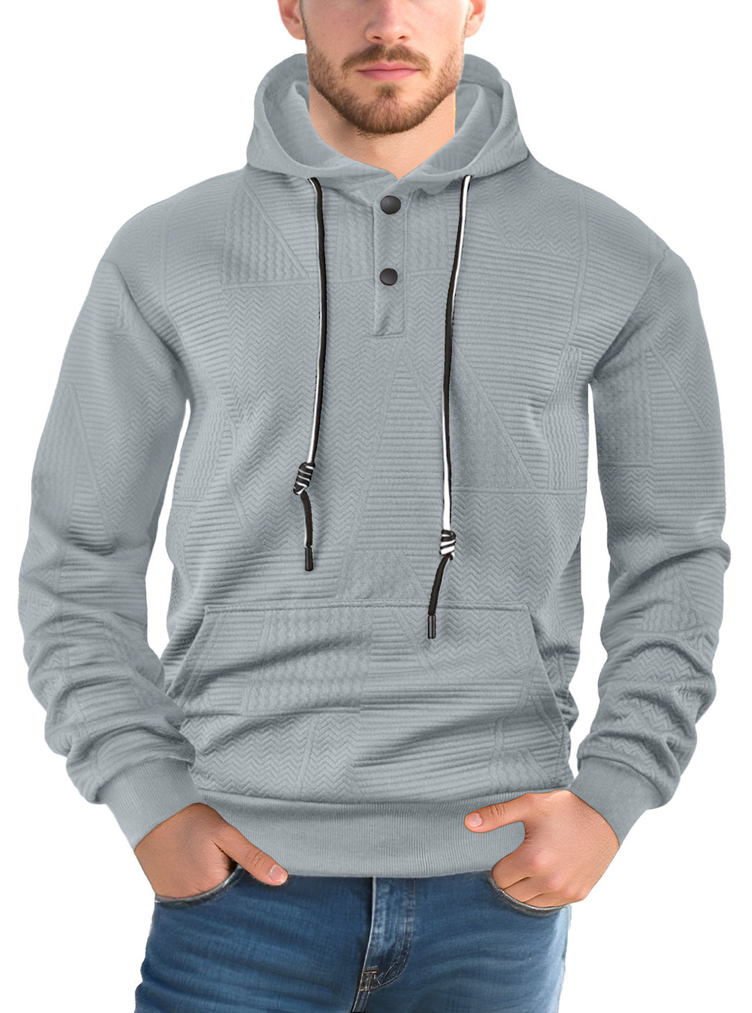 Herren Texturierter Kapuzenpullover mit gesteppter Patchstruktur und Druckknopfleiste Shop Nory