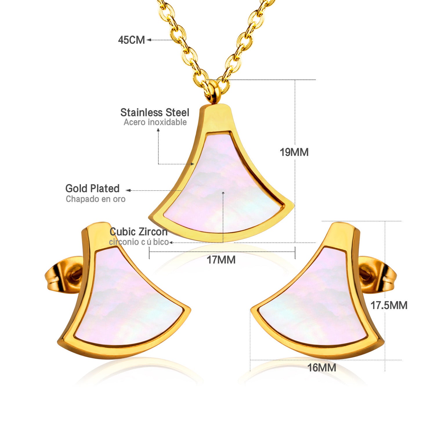Damen Schmuckset mit goldenem, glänzendem Anhänger und funkelnden Zirkonia Shop Nory