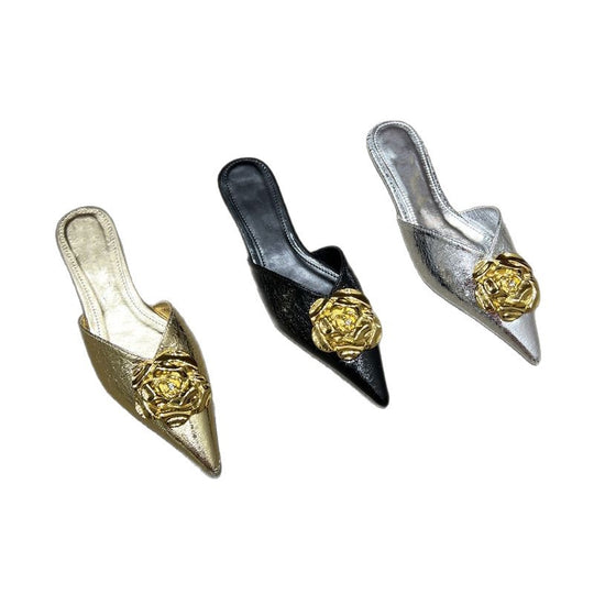 Damen Spitz zulaufende Mule-Slipper mit dekorativer Blütenapplikation und gepolsterter Innensohle Shop Nory