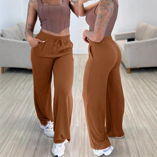 Damen hochgeschnittene Loungehose mit weitem Bein, Kordelzug und Seitentaschen Shop Nory