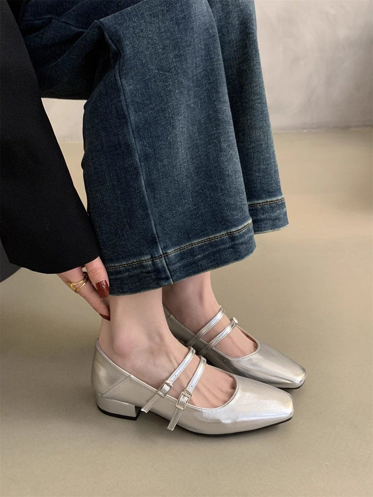 Damen elegante Mary Jane Ballerinas mit modischem Doppelriemen und komfortablem Fußbett