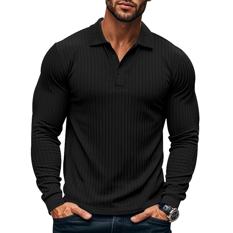 Herren Langarm-Henley-Shirt mit strukturiertem Rippenmuster