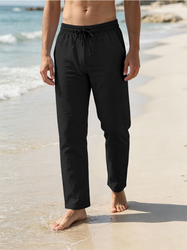 Herren Leichte Leinen-Baumwoll-Hose mit Tunnelzug, elastischem Bund und geradem Schnitt Shop Nory