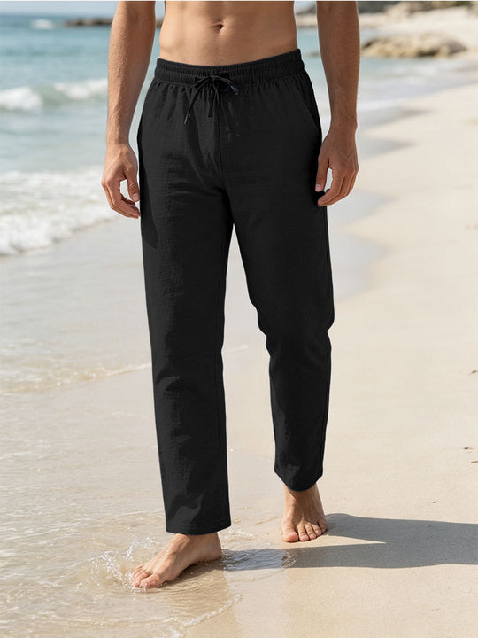 Herren Leichte Leinen-Baumwoll-Hose mit Tunnelzug, elastischem Bund und geradem Schnitt Shop Nory