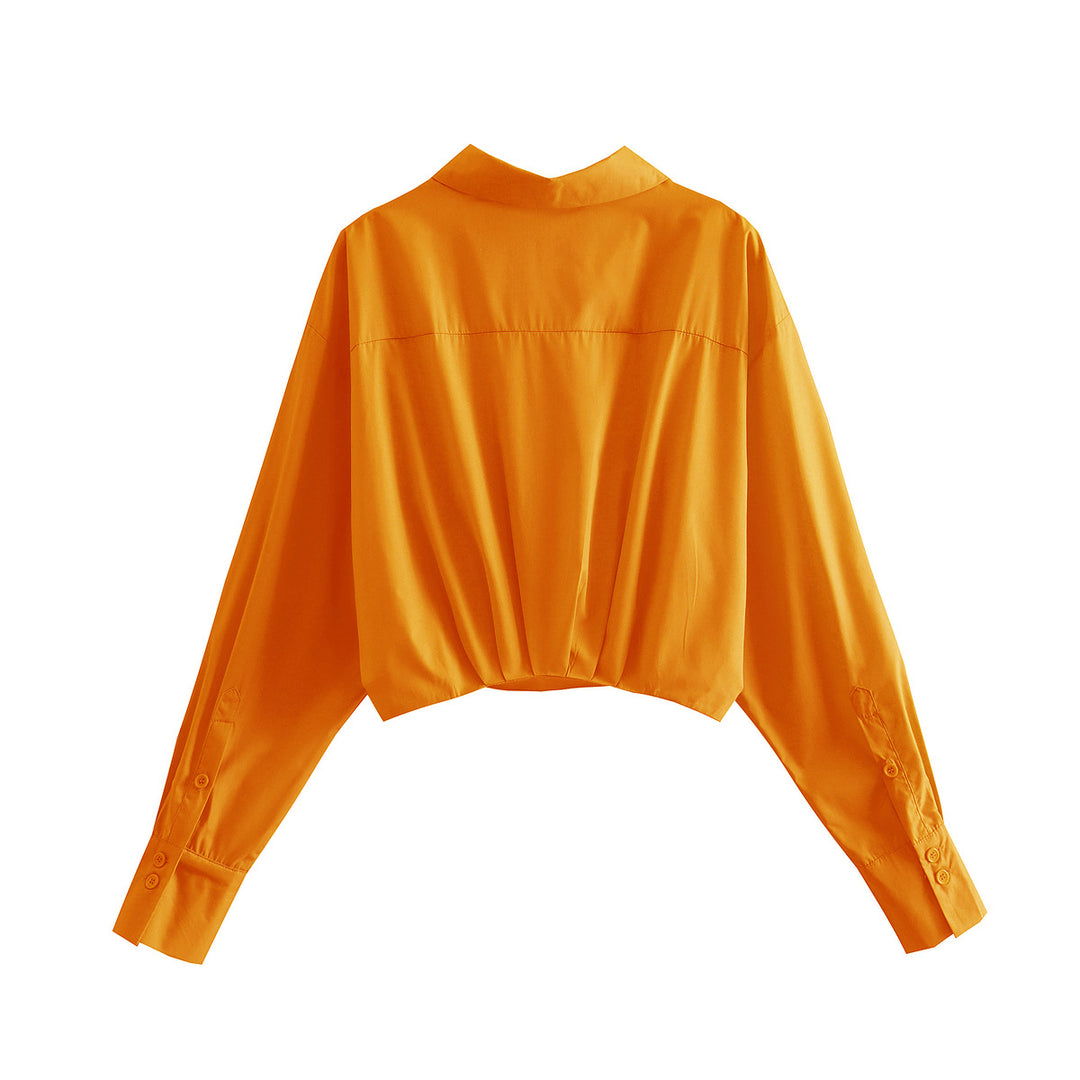 Damen Kurzgeschnittene übergroße Bluse mit weiten Ärmeln und Hemdkragen Shop Nory