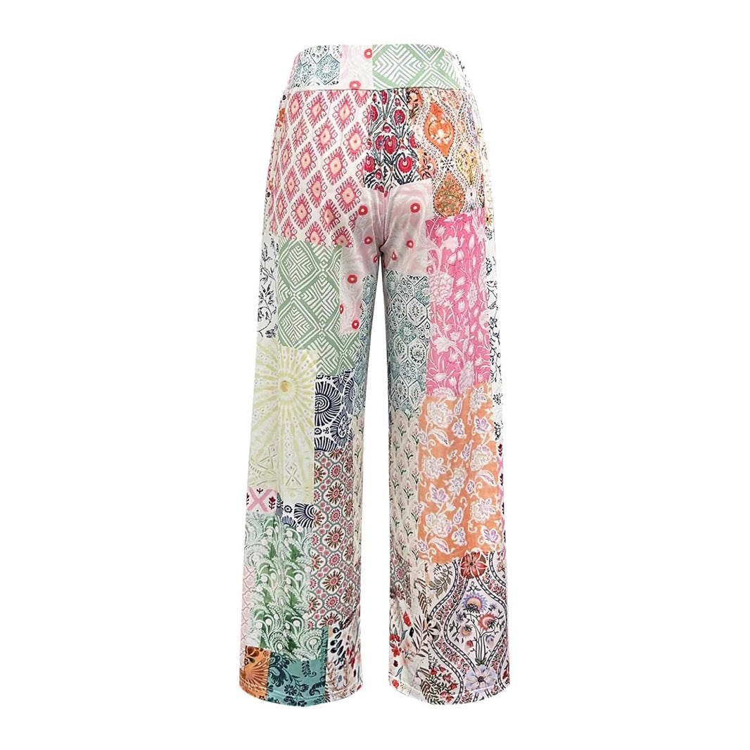 Damen Patchwork Palazzo-Hose mit weitem Bein und hohem Bund Shop Nory
