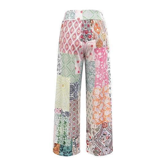 Damen Patchwork Palazzo-Hose mit weitem Bein und hohem Bund Shop Nory