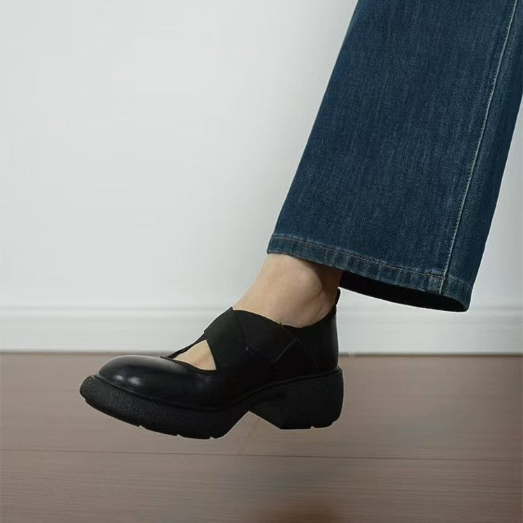 Damen Mary‑Jane Slipper mit elastischen Kreuzriemen und profiliertem Plateausohle-Design Shop Nory
