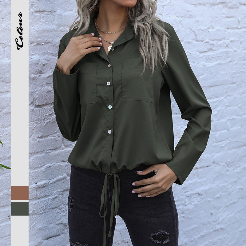 Damen Hemdbluse mit Kordelzug, Brusttaschen & lockerer Passform Shop Nory