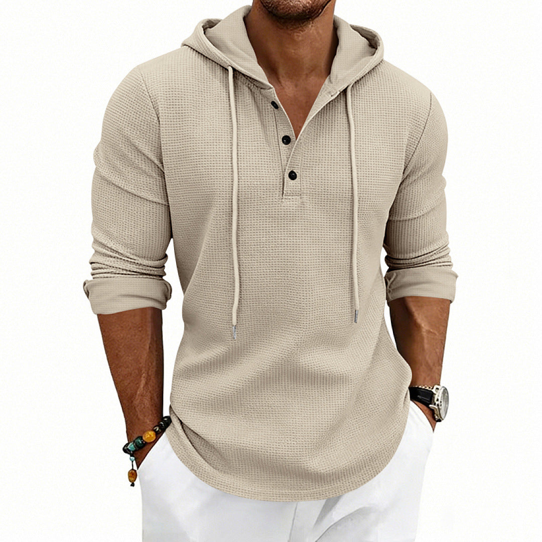 Herren Waffelstrick-Henley-Hoodie mit Knopfleiste und Kapuze Shop Nory