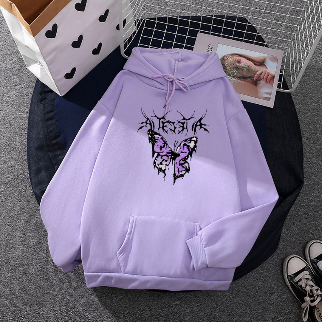 Damen nan leichter Oversize Kapuzenpullover mit Herz‑EKG‑Motiv, langen Kordeln und elastischem Bund Shop Nory