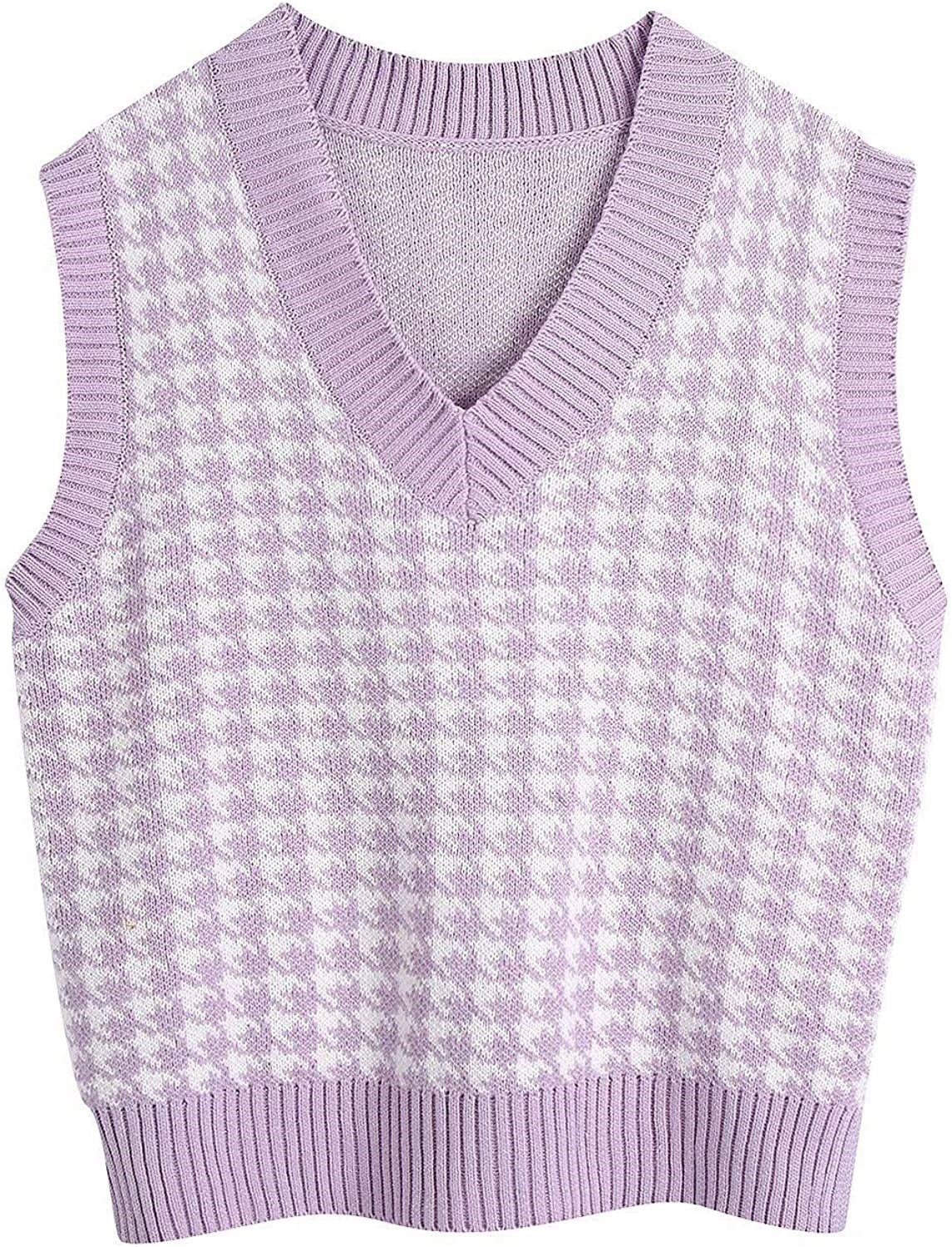 Damen ärmellose Strickweste mit modernem Hahnentrittmuster