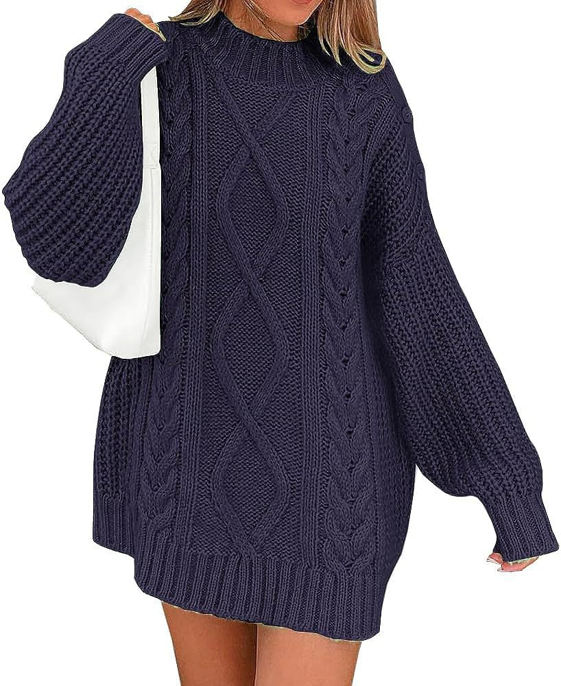 Damen Oversize Strickkleid mit Zopf- und Rippstruktur Shop Nory