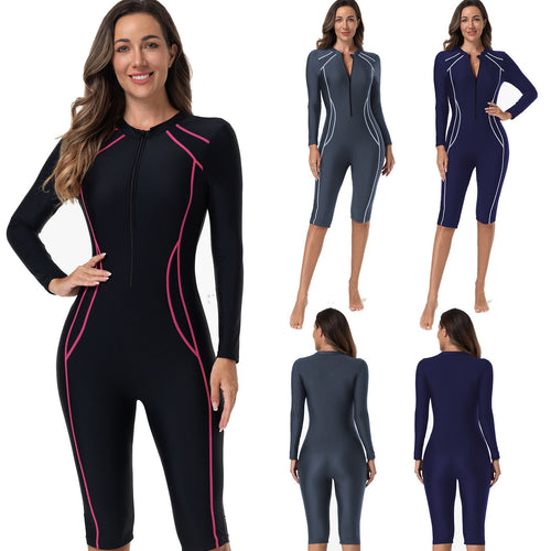 Damen Sportlicher Langarm-Schwimmanzug mit Reißverschluss